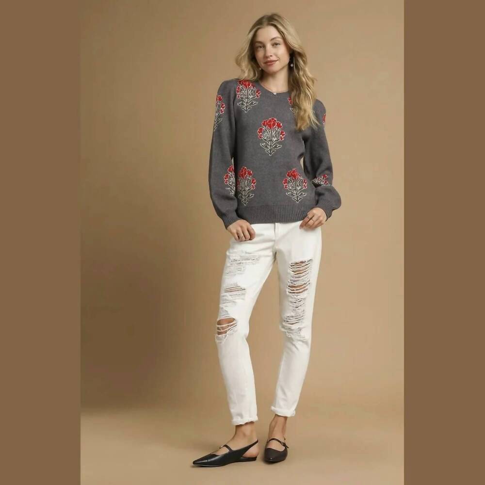 NEW UMGEE rose sweater in charcoal